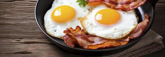 AI generated Fried eggs and bacon. AI Generated photo