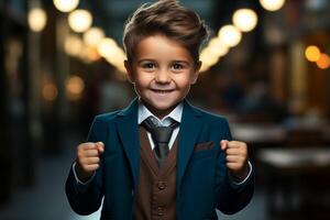 AI generated Handsome business boy doing triumphant clenched fist. Generative Ai. photo