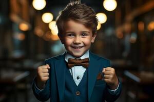 AI generated Handsome business boy doing triumphant clenched fist. Generative Ai. photo
