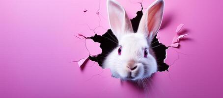 AI generated Easter Bunny peeking out of a hole. Generative Ai. photo