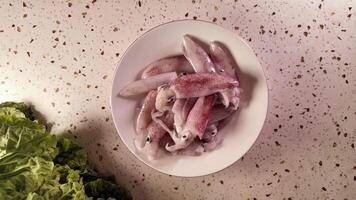 Raw Squid on Plate, Seafood Ingredient video