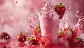 AI generated a strawberry milkshake is being splashed with water photo