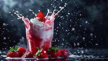 AI generated a strawberry milkshake with a splash of milk photo