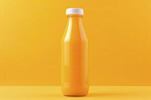 AI generated Orange Juice bottle on orange background. AI Generated photo