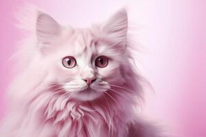 AI generated Pink colored cat on Pink Background. AI Generated photo