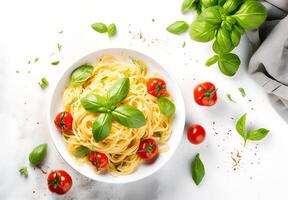 AI generated Pasta aglio olio e peperoncino italian spaghetti with garlic chili pepper and olive oil on a black photo
