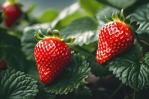 AI generated Close-up Strawberry after rain in garden by AI Generative by AI Generative photo