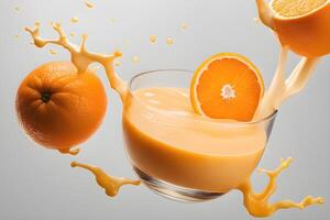 AI generated Orange milk with splashes, Vitamin rich juices and yogurts for health by AI Generative photo