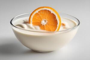 Orange fruit Floating in milk, yoghurt, sour cream, Splash photo