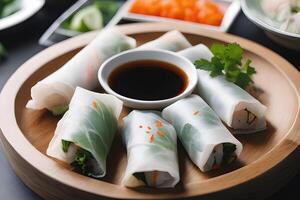 AI generated Fresh Spring Roll, Vietnamese Food by AI Generative photo
