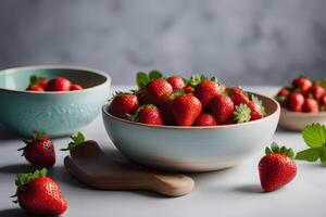 AI generated Delicious and Juicy Strawberry Bowl for Healthy Eating and Wellbeing by AI Generative photo