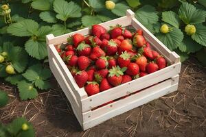 AI generated Pile of Fresh Strawberries in a Wooden Crate by AI Generative photo