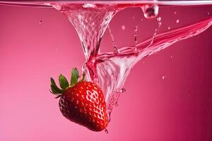 AI generated a strawberry is falling into a water, splash water bath photography by AI Generative photo