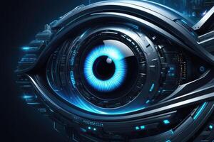 AI generated Biometric Cybernetic eye AI Artificial Intelligence scan and network by AI Generative photo