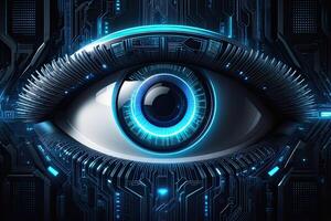 AI generated Biometric Cybernetic eye AI Artificial Intelligence scan and network by AI Generative photo