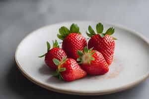 AI generated Heap of fresh strawberries in plate by AI Generative photo