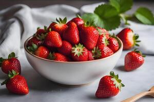AI generated Delicious and Juicy Strawberry Bowl for Healthy Eating and Wellbeing by AI Generative photo