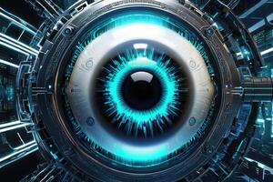 AI generated Biometric Cybernetic eye AI Artificial Intelligence scan and network by AI Generative photo