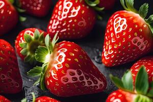 AI generated Fresh Strawberry, closeup. Delicious, juicy, red berries. Healthy eating by AI Generative photo