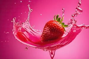 AI generated a strawberry is falling into a water, splash water bath photography by AI Generative photo