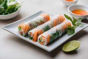 AI generated Fresh Spring Roll, Vietnamese Food by AI Generative photo