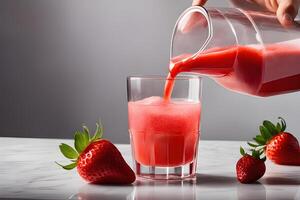 AI generated Freshly Squeezed strawberry Juice Pouring into a Glass by AI Generative photo