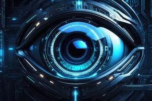 AI generated Biometric Cybernetic eye AI Artificial Intelligence scan and network by AI Generative photo