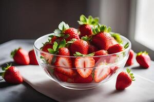 AI generated Delicious and Juicy Strawberry Bowl for Healthy Eating and Wellbeing by AI Generative photo