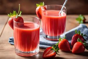 AI generated Freshly Squeezed strawberry Juice in a Glass by AI Generative photo
