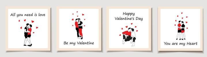 conjunto de San Valentín día tarjetas con gays Pareja en amor. amar, San Valentín día vector
