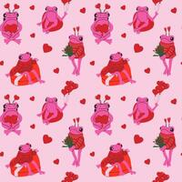 Seamless pattern with Cute frog with valentines decorations vector