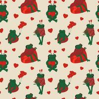 Seamless pattern with Cute frog with valentines decorations vector