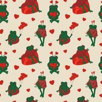 Seamless pattern with Cute frog with valentines decorations vector