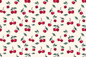 Seamless artistic stylized  creative cherries pattern. Summer berries, fruits, leaves on a light  background. Vector hand drawn sketch abstract, simple cherry. Design ornament for fabric, textile