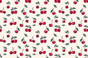 Seamless artistic stylized  creative cherries pattern. Summer berries, fruits, leaves on a light  background. Vector hand drawn sketch abstract, simple cherry. Design ornament for fabric, textile