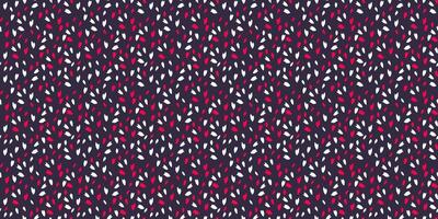 Colorful seamless pattern with red white polka dot on a dark black background. Vector hand drawn doodle sketch snowflakes, circles, leaflets. Random dots, shapes, drops, spots printing.