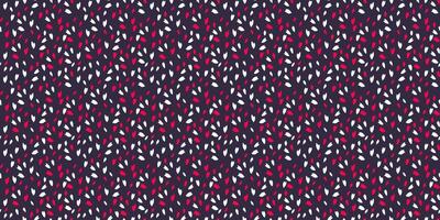 Colorful seamless pattern with red white polka dot on a dark black background. Vector hand drawn doodle sketch snowflakes, circles, leaflets. Random dots, shapes, drops, spots printing.