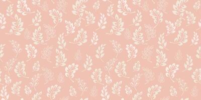 Seamless creative simple tiny branches leaves, drops, pattern. Vector hand drawn sketch. Abstract stylized floral pastel peach print. Cute leaf stems background. Design for fabric, fashion