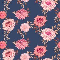 Seamless artistic abstract  flowers of peonies, dahlias with leaves branches pattern. Vector hand drawn. Beautiful stylized orange floral tapestry on a turquoise back. Template for textile, fashion