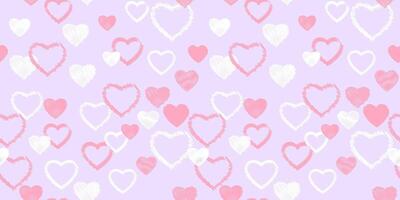 Seamless simple pattern with hand drawn vector sketch hearts. Print with set texture heart silhouettes outline. Valentine, love light pink purple background. Template for textile, fashion, print