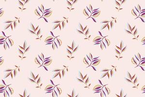 Seamless minimalist, retro tiny leaves pattern on a beige background. Vector hand drawn abstract creative leaf stems. Botanical tropical motifs scattered randomly. Template for textile, fashion, print