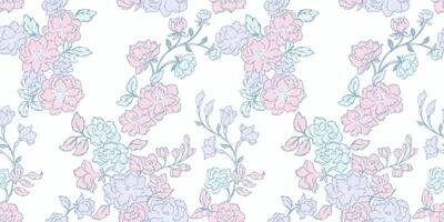 Vector hand drawn abstract, artistic, simple branches flowers seamless pattern on a light background. Pastel gently stylized lines botanical printing. Template for textile, fashion, fabric, wallpaper