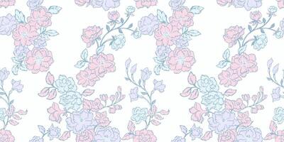 Vector hand drawn abstract, artistic, simple branches flowers seamless pattern on a light background. Pastel gently stylized lines botanical printing. Template for textile, fashion, fabric, wallpaper