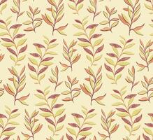 Seamless, creative, stylized leaves pattern. Vector hand drawn. Monotone, modern, yellow leaf stems print. Vector abstract drawn. Template for design, textile, fashion, print, surface design, fabric
