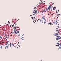 Elegance bouquets flowers dahlias and tiny gently branches leaves seamless pattern. Abstract, artistic floral on a light background. Vector drawn illustration. Design for fashion, textile, printing