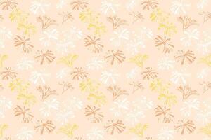 Simple seamless pattern with silhouettes textured shape flowers on a yellow background. Vector hand drawn sketch. Abstract tiny brush floral  strokes printing. Template for textile, fashion, fabric