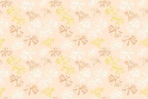 Simple seamless pattern with silhouettes textured shape flowers on a yellow background. Vector hand drawn sketch. Abstract tiny brush floral  strokes printing. Template for textile, fashion, fabric