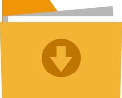 Image of folder that containing arrow down inside. Download file icon. Vector illustration.