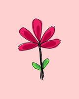 Isolated Pink Red Flower Hand Drawn Vector