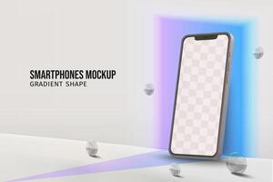 Smartphone mockup scene with bright gradient shape vector